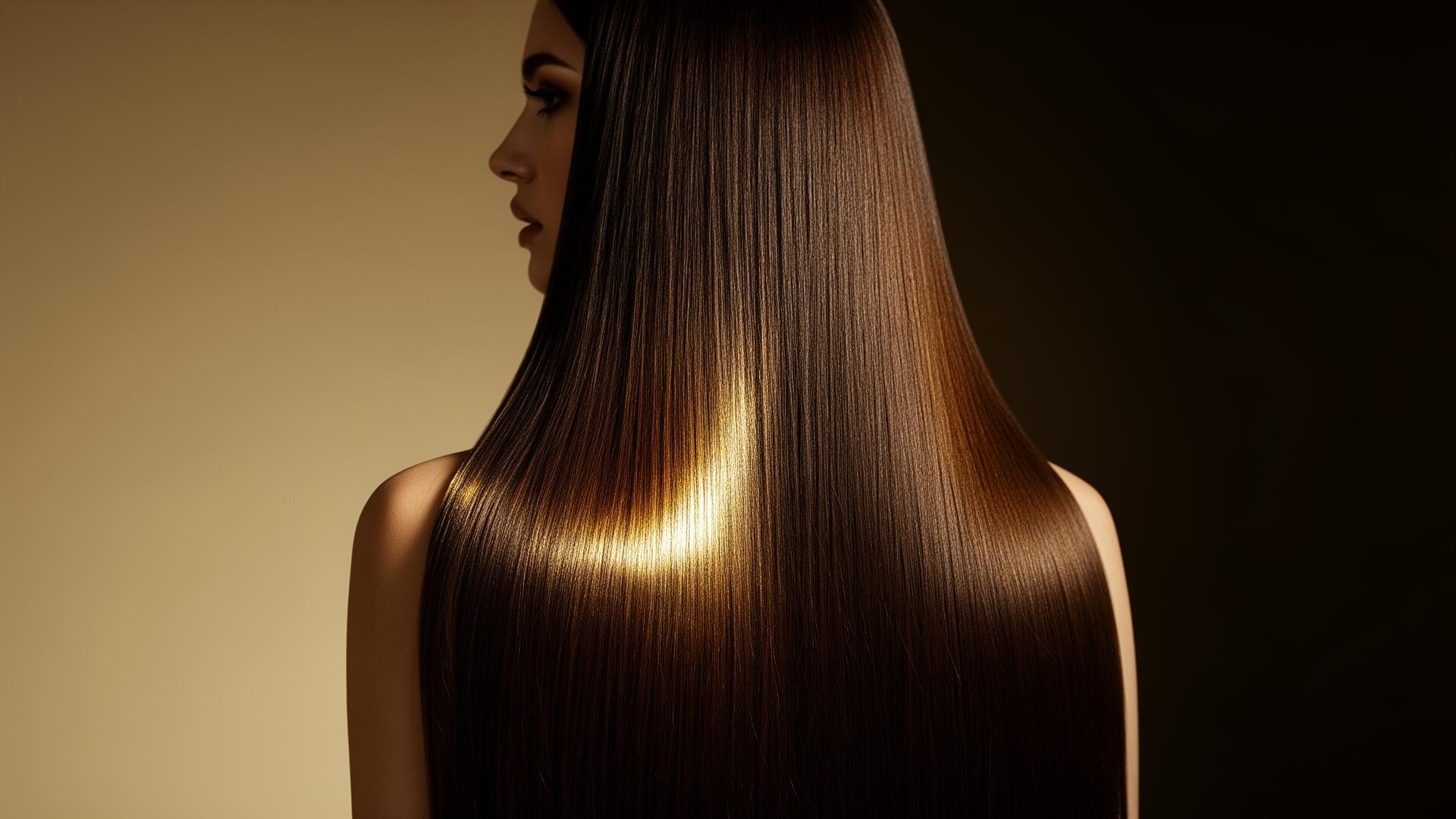 Cheveux longs brillants après lissage